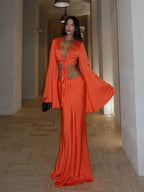Satin Flare Shirt & Maxi Skirt Set