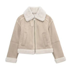 Beige Faux Shearling Aviator Jacket