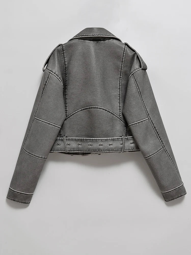 Vintage Biker Loose Washed Faux Leather Short Jacket