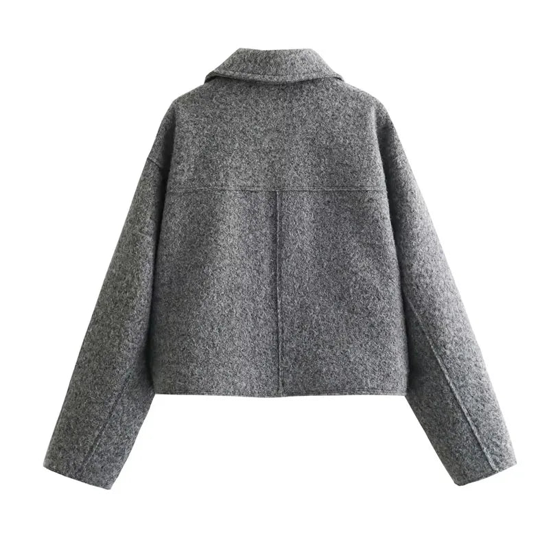 Tweed Cropped Collar Pocket Detail Jacket