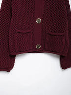 Burgundy Knitted Button Detail Cardigan