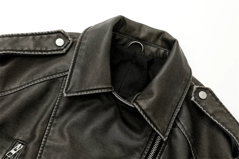 Washed Leather Belted Jacket