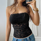 Sheer Lace Tube Crop Top
