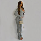 Zipper Coat & Split Leggings Two Piece Set