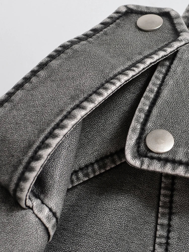 Vintage Biker Loose Washed Faux Leather Short Jacket