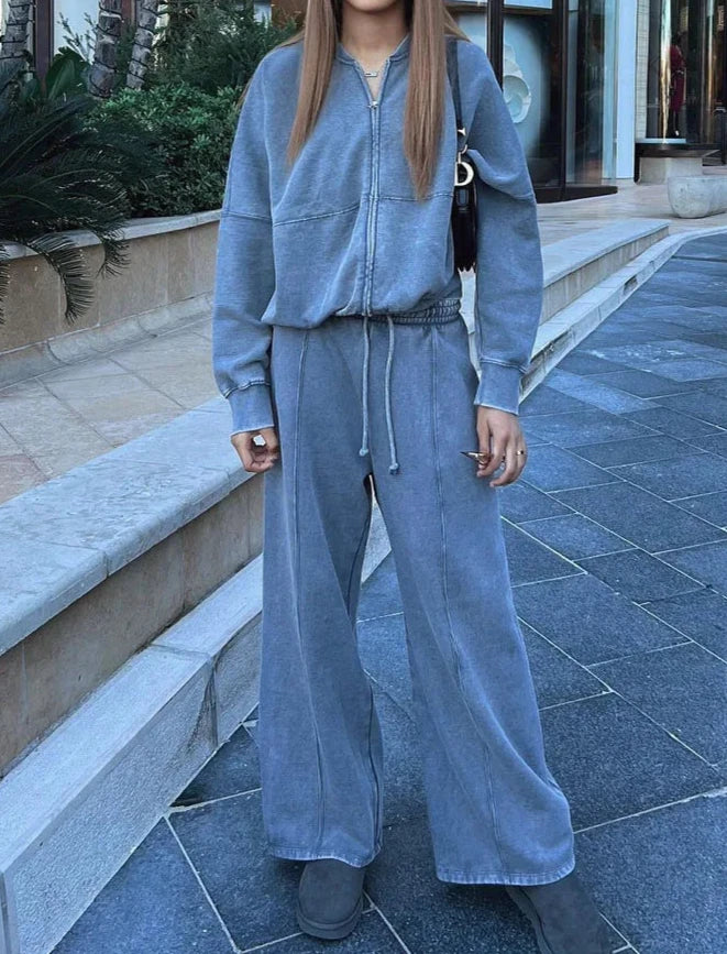 Fleece Lined Zipper Jacket & Joggers Two Piece Set