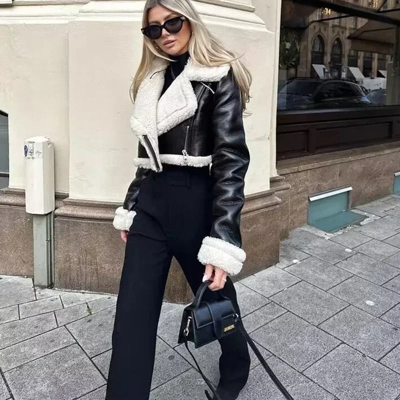 Aviator Cropped Leather Jacket