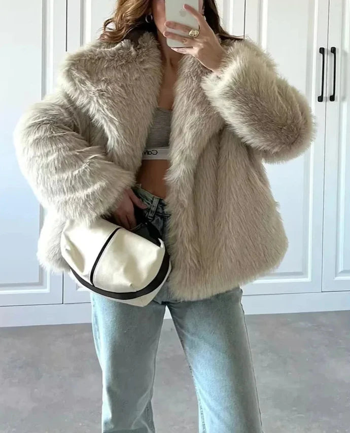 Faux Fur Collar Detail Coat