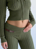 Knitted Hooded Zipper Two Piece Set