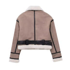 Faux Shearling Buckle Detail Aviator Jacket