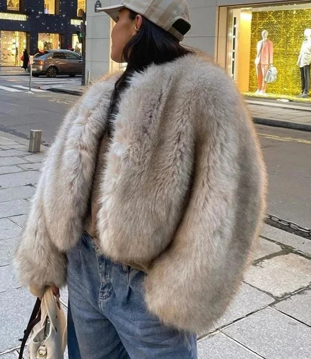 Luxury Gradient Cropped Faux Fur Coat