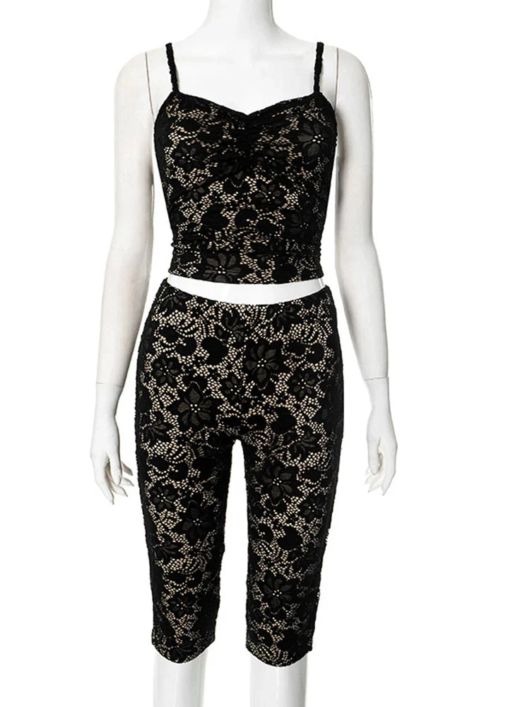 Spaghetti Strap Lace Capri Set Two-Piece