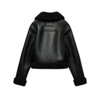 Black Faux Leather Fur Lined Aviator Jacket