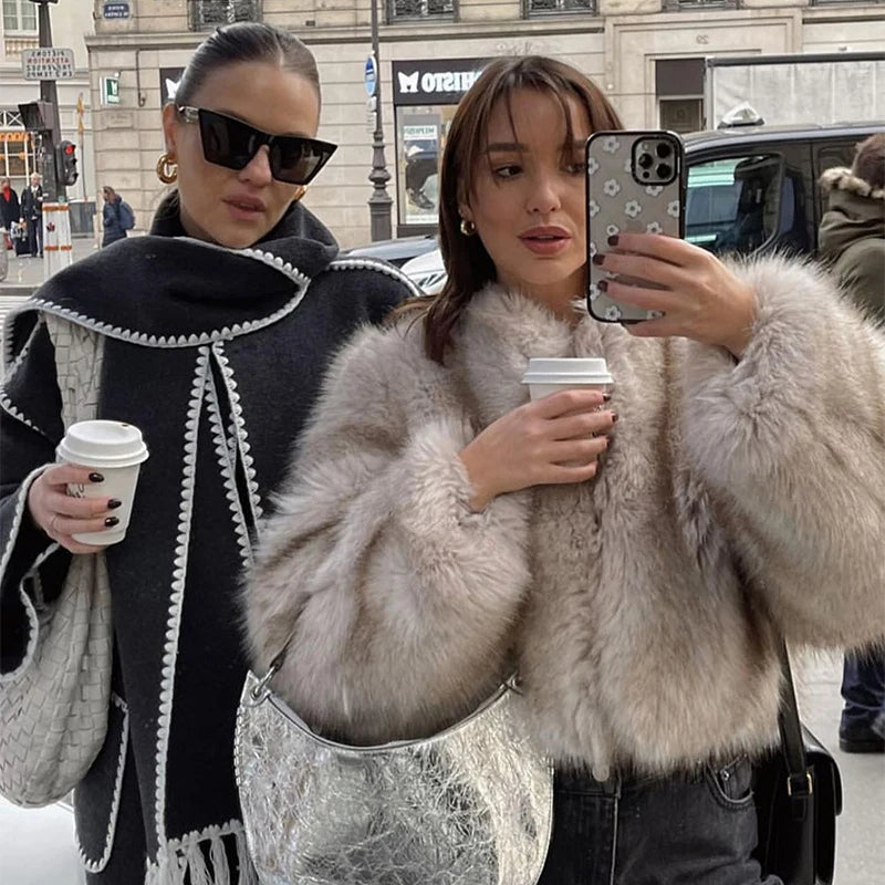 Luxury Gradient Cropped Faux Fur Coat