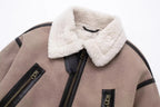 Faux Shearling Buckle Detail Aviator Jacket