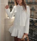 White Collar Top Skirt Two Piece Set