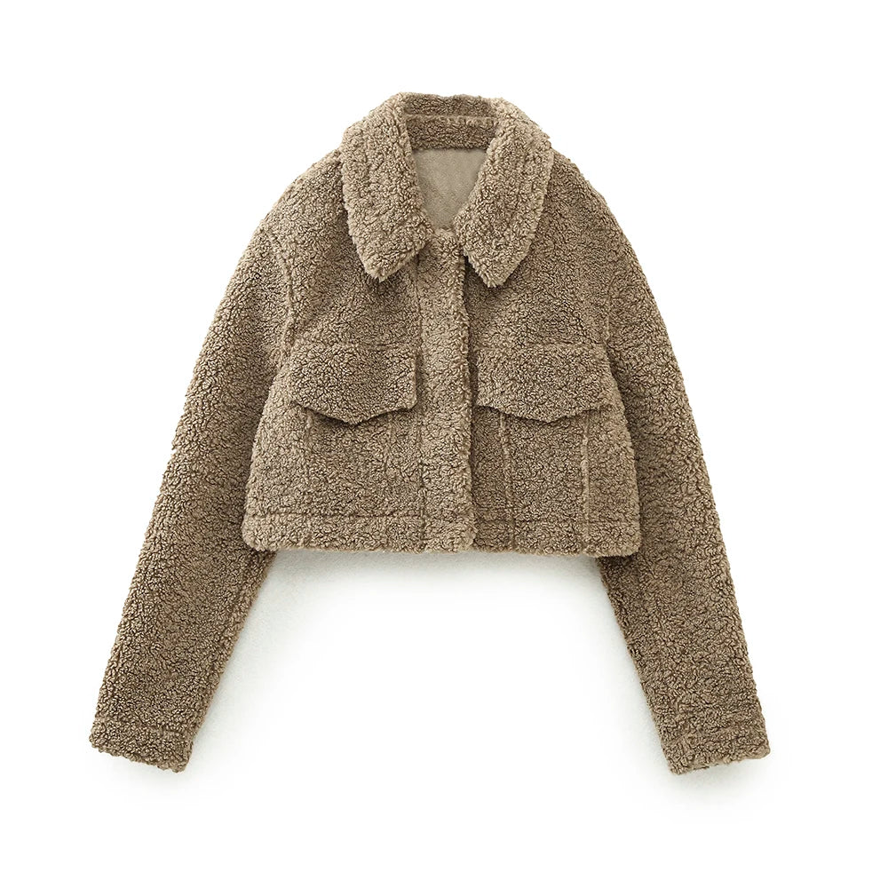 Faux Fur Fleece Teddy Cropped Jacket