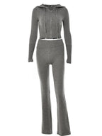 Knitted Tracksuit Hooded Zipper Two Piece Set