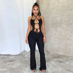 Bandage Lace Up Backless Cut Out Jumpsuits
