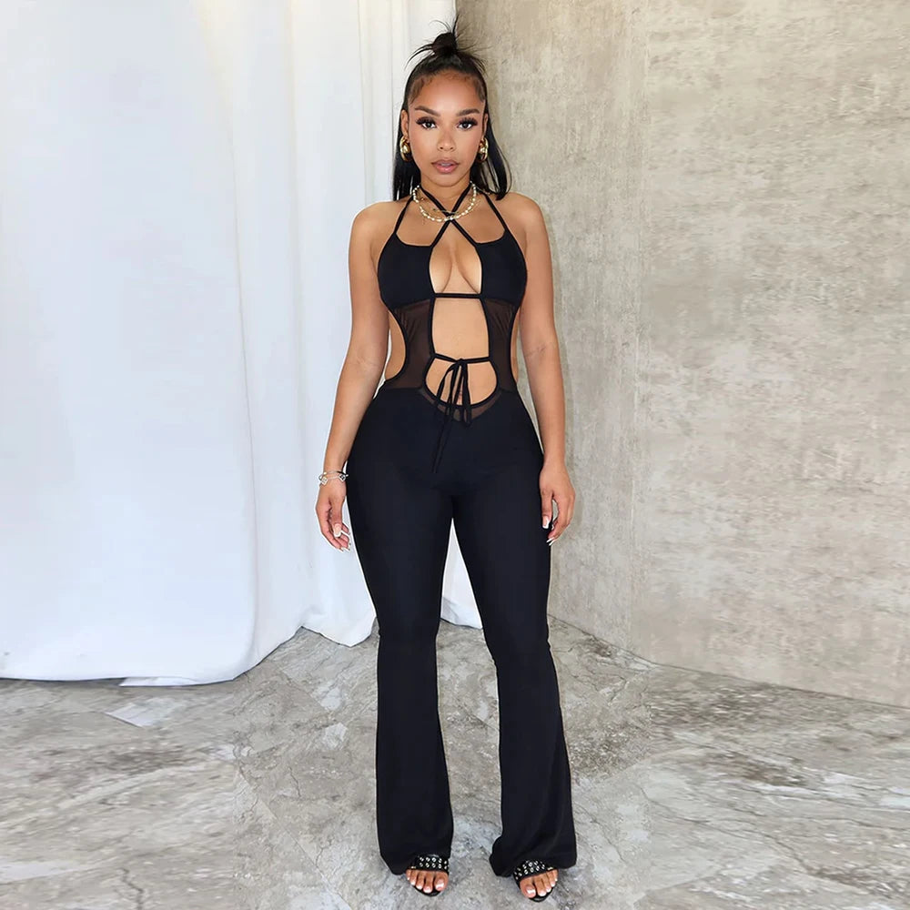 Bandage Lace Up Backless Cut Out Jumpsuits