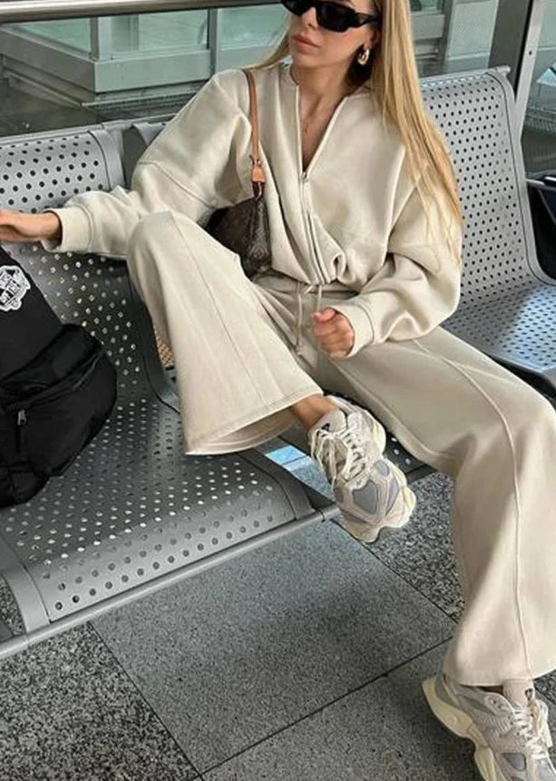 Fleece Lined Zipper Jacket & Joggers Two Piece Set