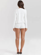 Ribbed Knit Top Cardigan And Shorts Three Piece Set