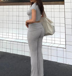 Two Piece Top And Fold Over Leggings Set