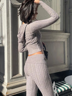 Knitted Hooded Zipper Two Piece Set