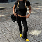 Two Piece Top And Fold Over Leggings Set