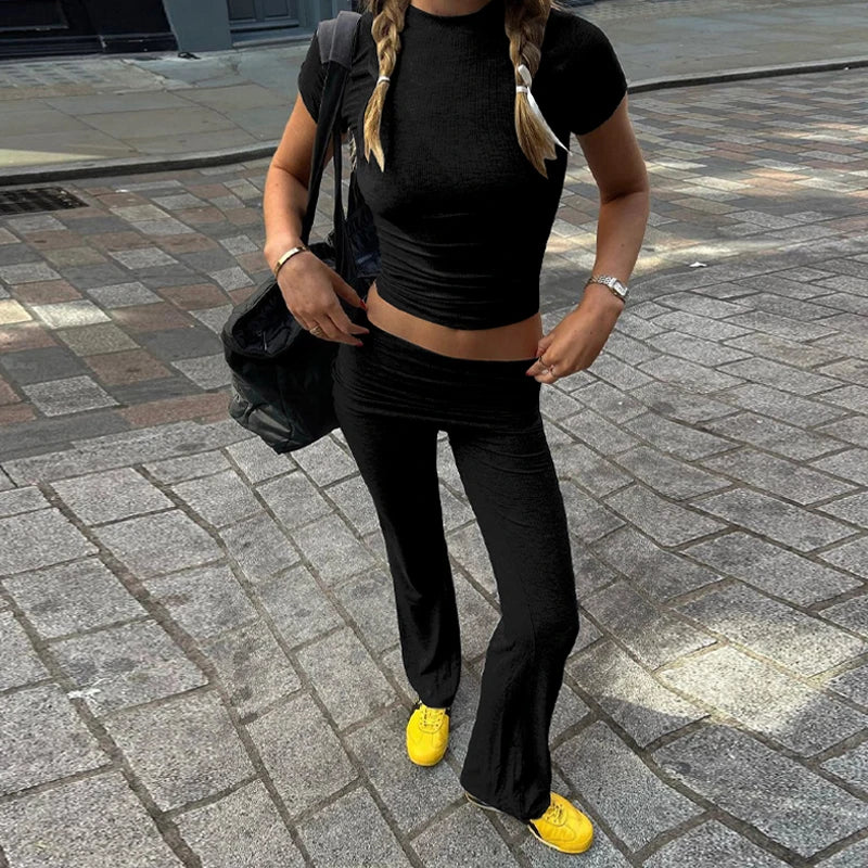 Two Piece Top And Fold Over Leggings Set