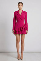 Valentina™ Fuchsia Asymmetric Blazer Ruffle Mini Dress