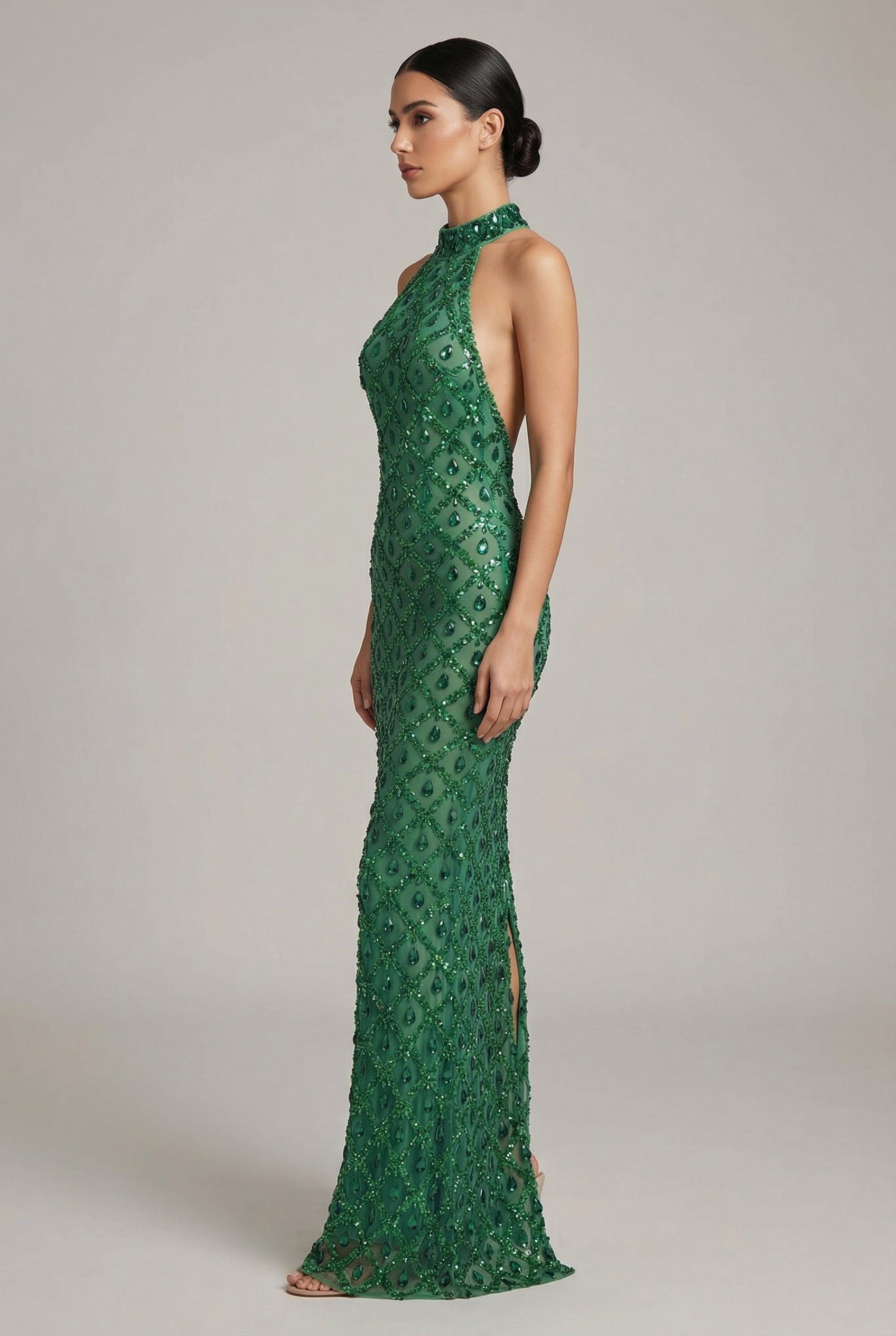 Noiréa™ Crystal Halter Maxi Dress