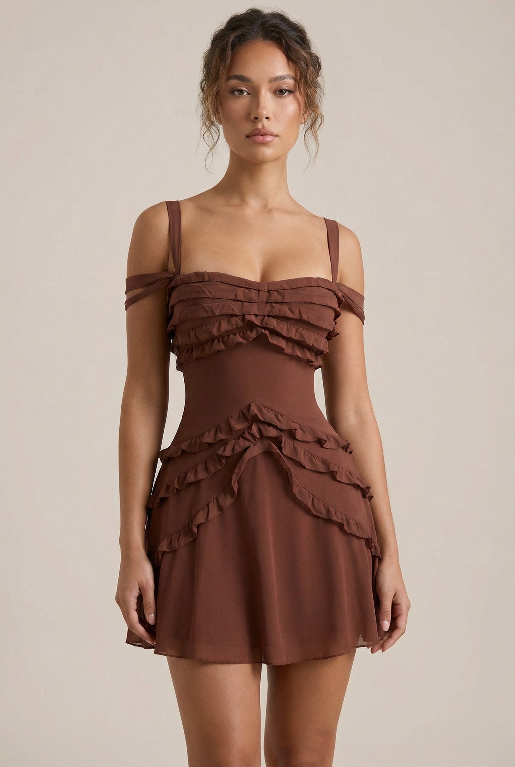 Carmelisse™ Chocolate Tiered Mini Dress