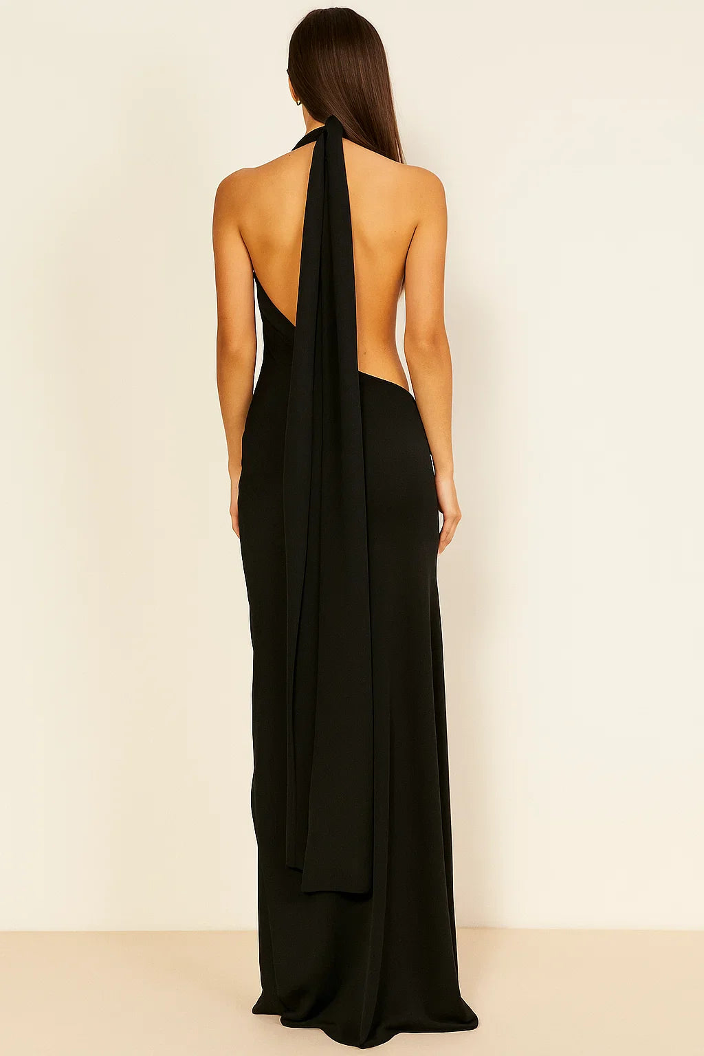 Aloura™ Satin Ribbon Halter Backless Maxi Dress