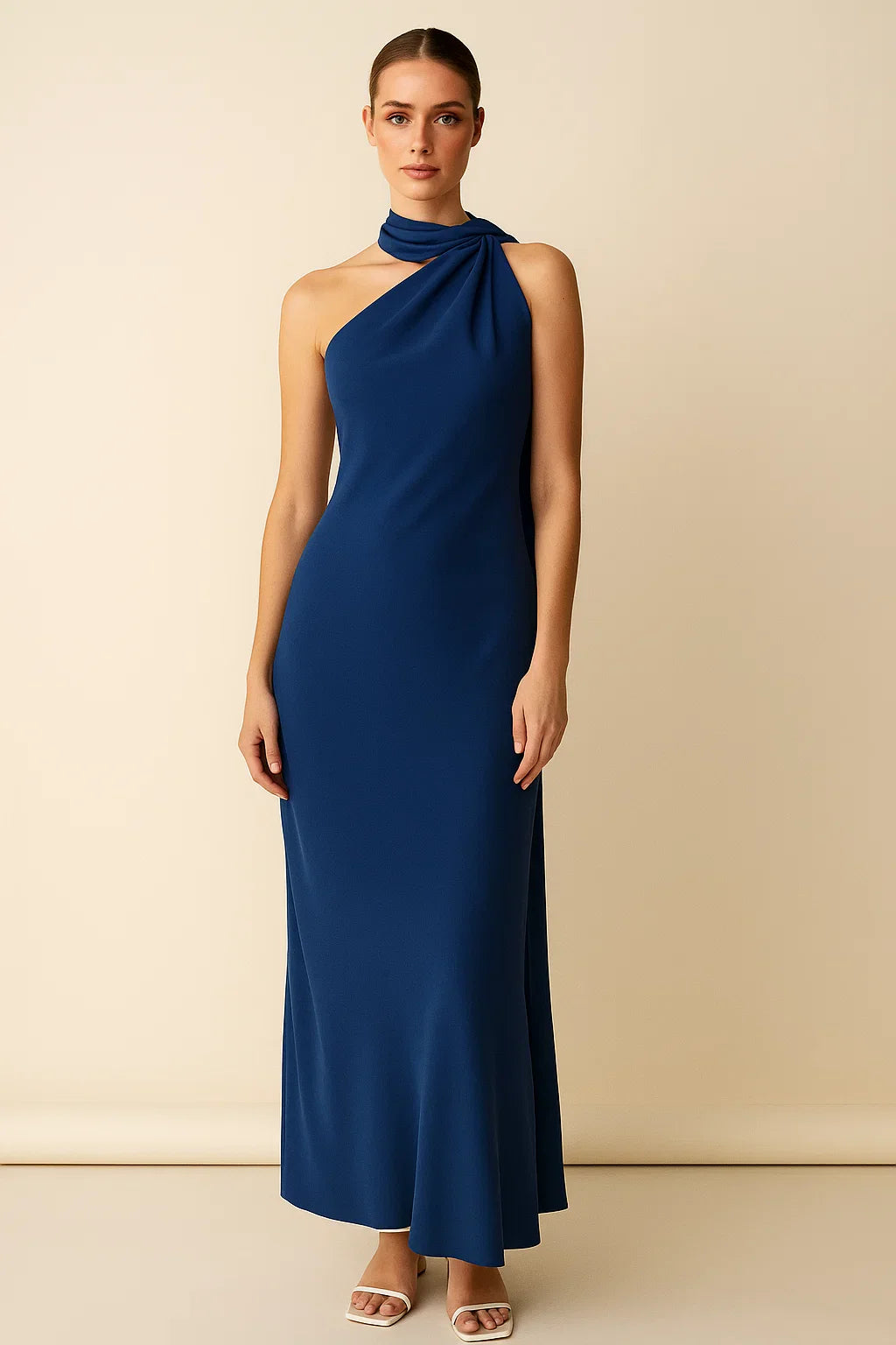 Aloura™ Satin Ribbon Halter Backless Maxi Dress