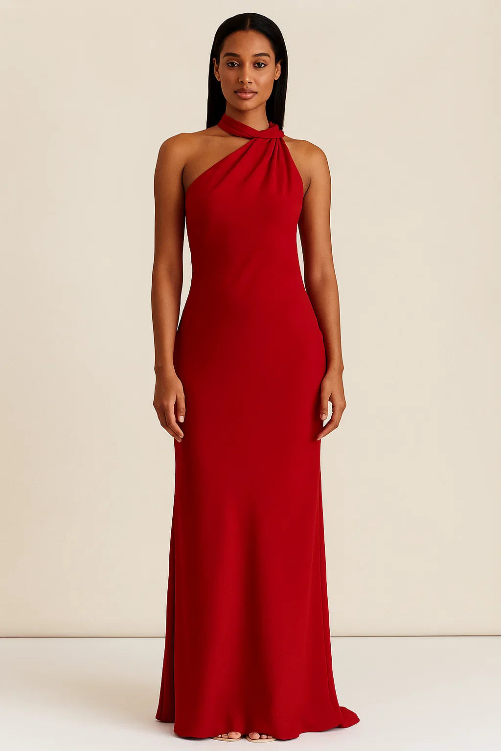 Aloura™ Satin Ribbon Halter Backless Maxi Dress