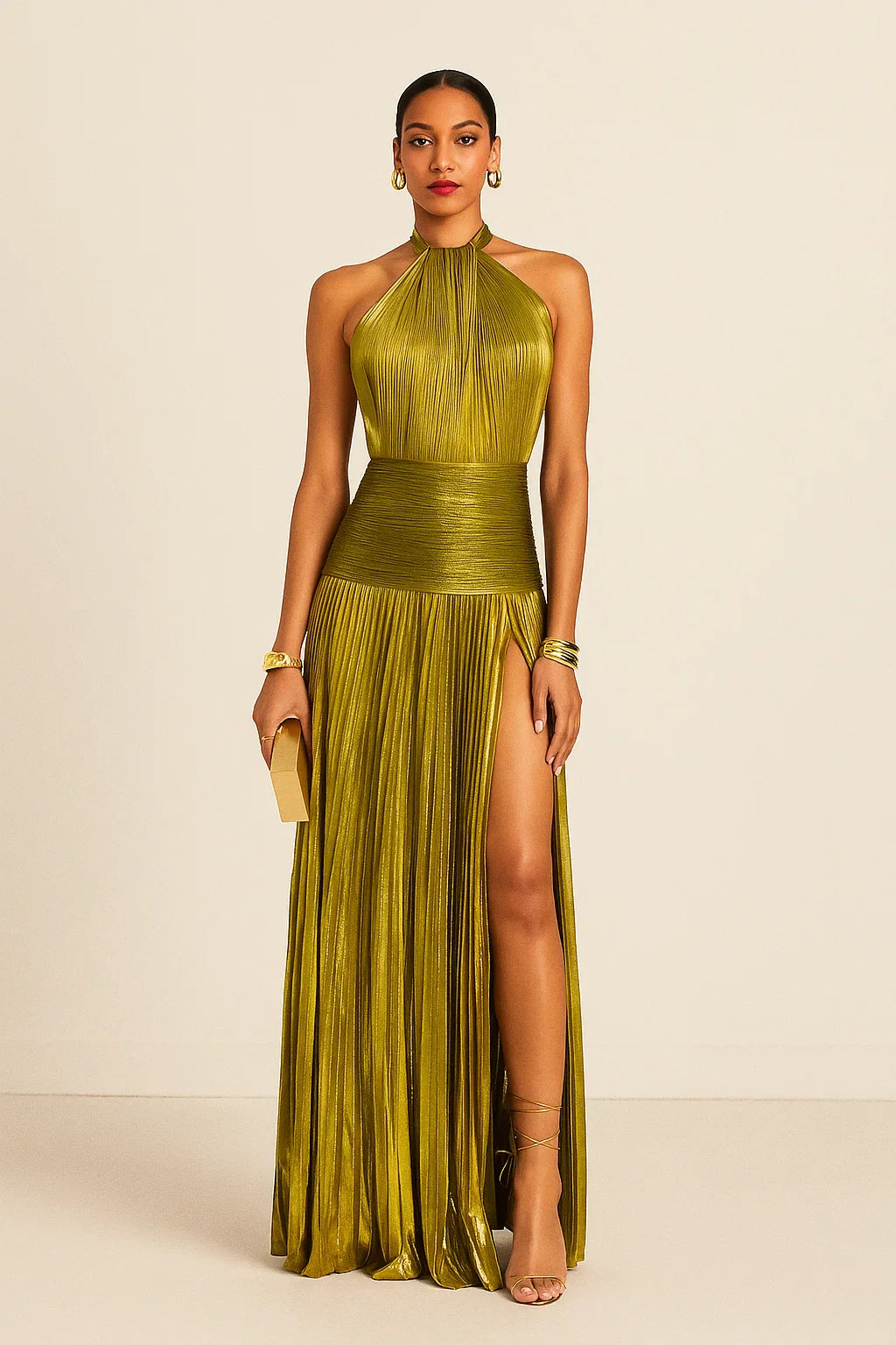 Aurora™ Halter Pleated Backless Maxi Dress