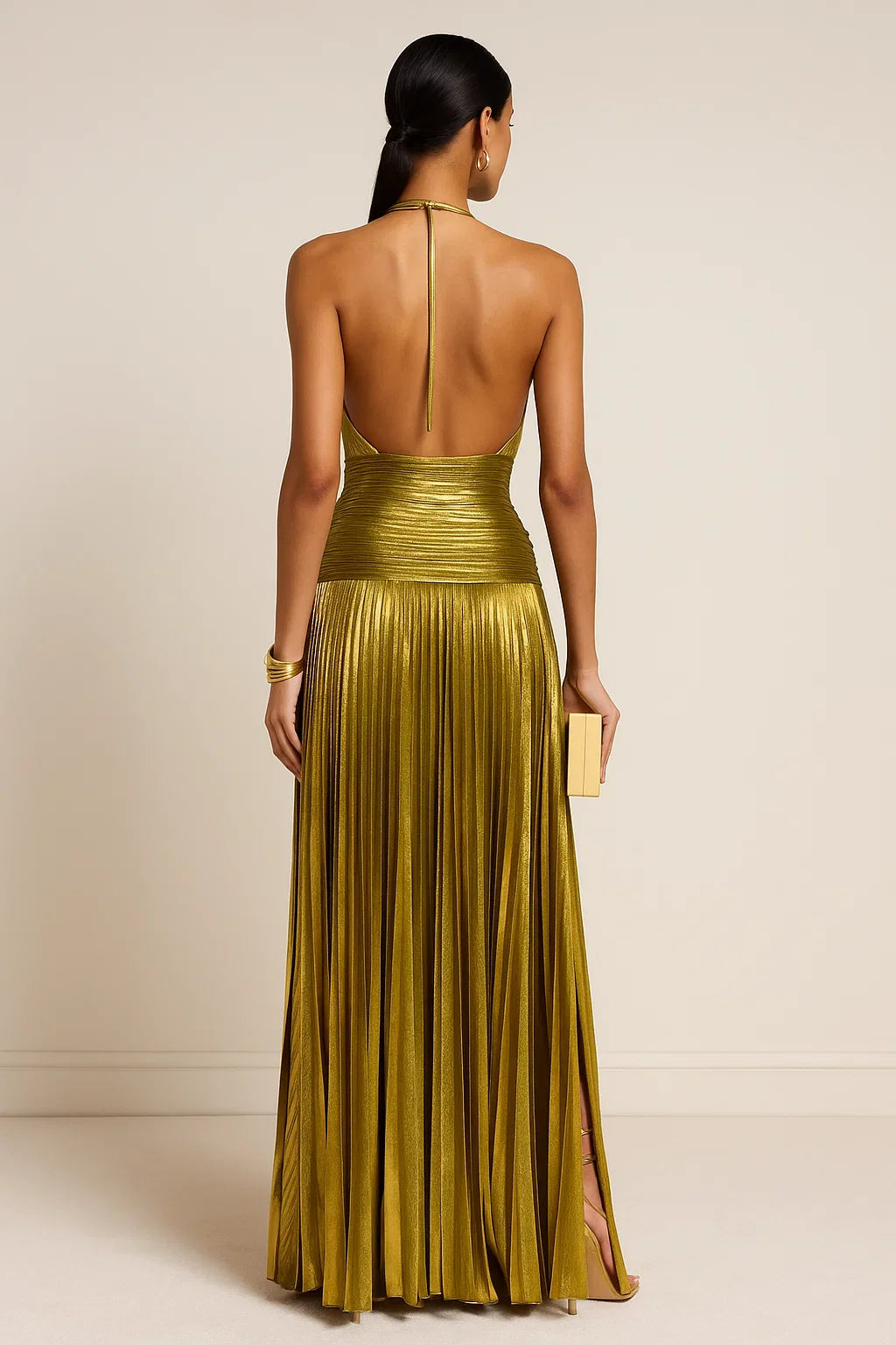 Aurora™ Halter Pleated Backless Maxi Dress