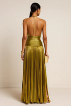 Aurora™ Halter Pleated Backless Maxi Dress